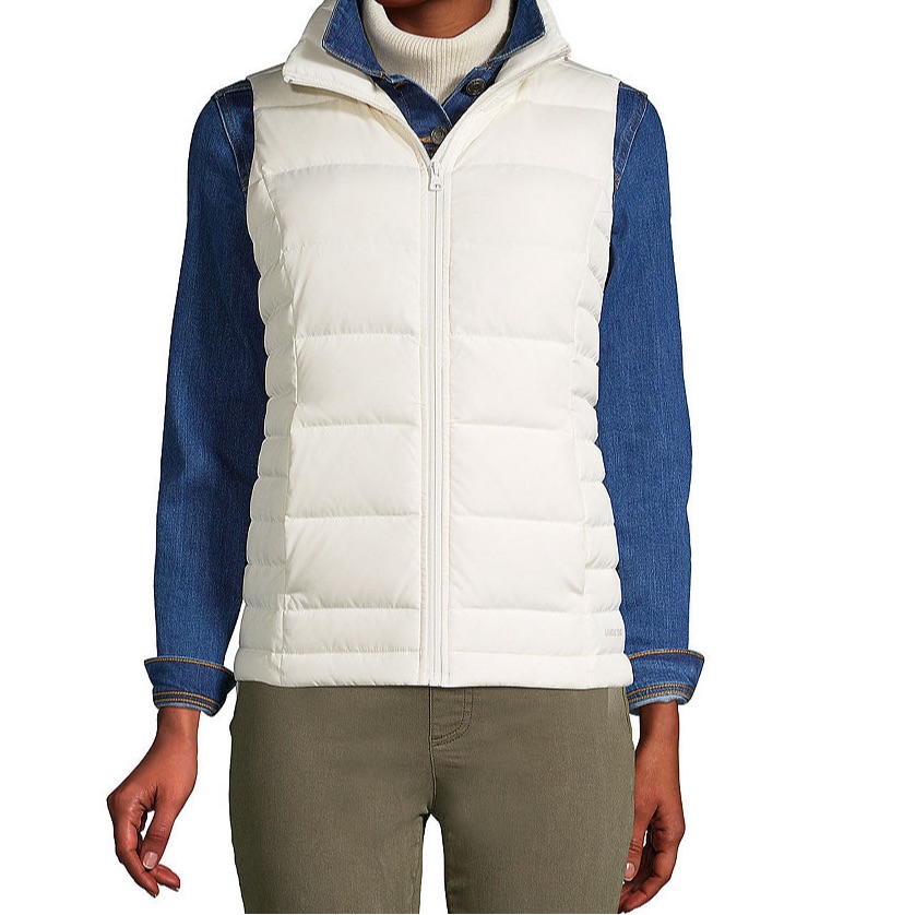 Lands End Womens White Puffer Vest Down Sz Xl